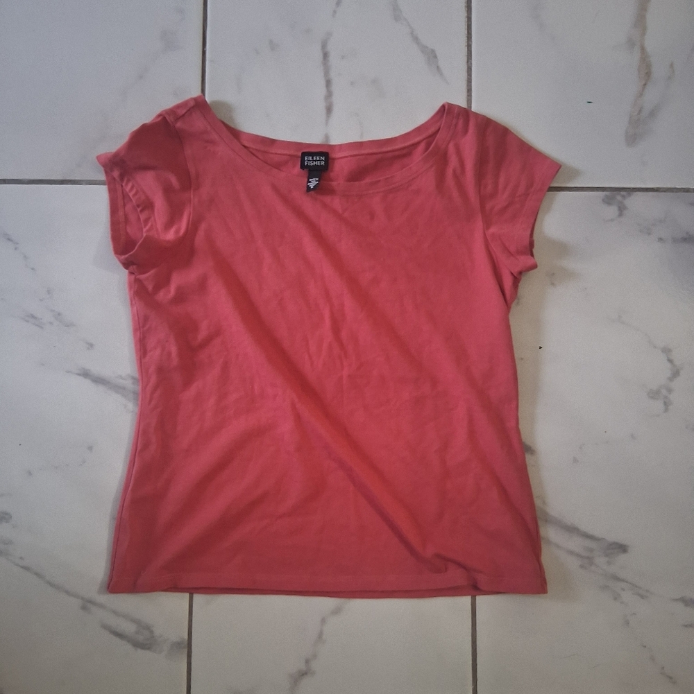 Eileen Fisher Coral Short Sleeve Tee
